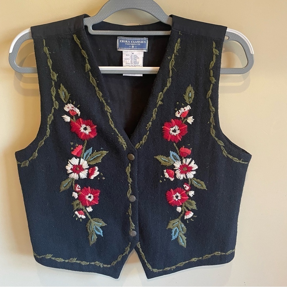 Erika Classics Clothing Wool Blend Floral Vest